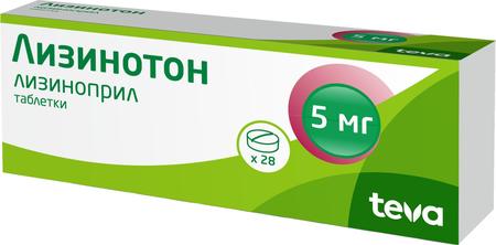 Фото Лизинотон, таблетки 5 мг, 28 шт.