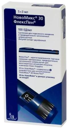 Фото НовоМикс 30 ФлексПен, суспензия 100 МЕ/мл, шприц-ручки 3 мл, 5 шт.