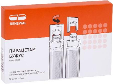 Фото Пирацетам буфус, раствор 200 мг/мл, ампулы 5 мл, 10 шт.