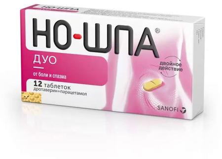 Фото Но-шпа Дуо, таблетки 40 мг+500 мг, 12 шт.