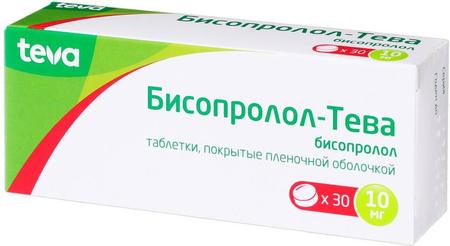 Фото Бисопролол-Тева, таблетки покрыт. плен. об. 10 мг, 30 шт.