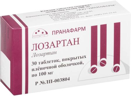Фото Лозартан, таблетки покрыт. плен. об. 100 мг (Пранафарм), 30 шт.