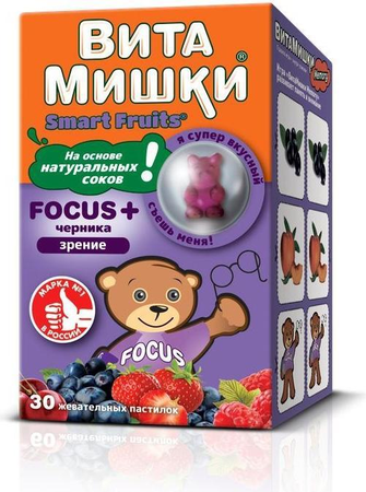 Фото ВитаМишки Focus + черника, пастилки жевательные, 30 шт.