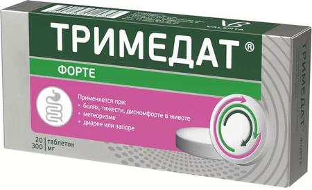 Фото Тримедат форте, таблетки пролонг. покрыт. плен. об. 300 мг, 20 шт.