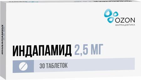 Фото Индапамид, таблетки покрыт. плен. об. 2.5 мг (Озон), 30 шт.