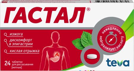 Фото Гастал, таблетки для рассасывания Мятные, 24 шт.