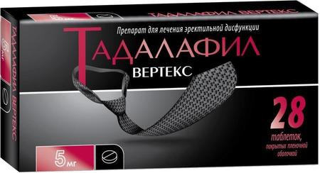 Фото Тадалафил-Вертекс, таблетки покрыт. плен. об. 5 мг, 28 шт.
