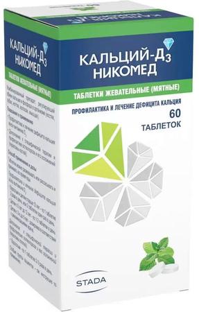 Фото Кальций Д3-Никомед, таблетки жевательные (мята) 500 мг+200 МЕ, 60 шт.