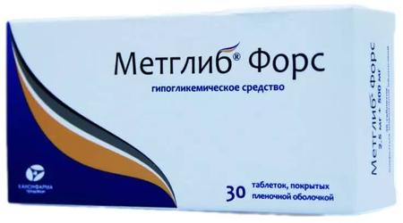 Фото Метглиб Форс, таблетки покрыт. плен. об. 5 мг+500 мг, 30 шт.