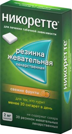 Фото Никоретте, резинка жевательная 2 мг (свежие фрукты), 30 шт.