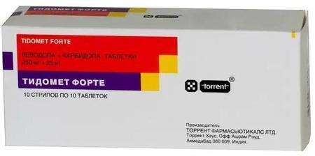 Фото Тидомет форте, таблетки 250 мг+25 мг, 100 шт.