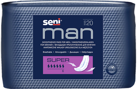Фото Seni Man Super, вкладыши урологические для мужчин, 20 шт.