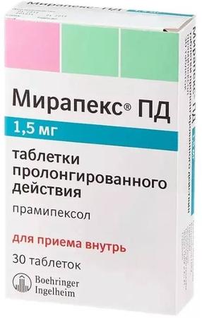 Фото Мирапекс ПД, таблетки пролонг. 1.5 мг, 30 шт.