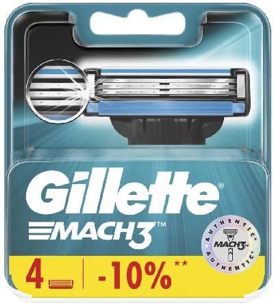 Фото Gillette Mach3, сменные кассеты, 4 шт.