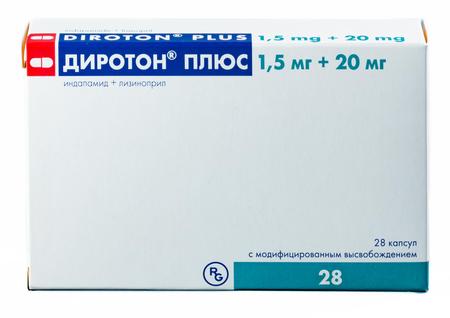 Фото Диротон Плюс, капсулы с модифицированным высвобождением 1.5 мг+20 мг, 28 шт.