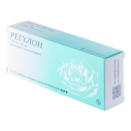 Фото Регулон, таблетки покрытые пленочной оболочкой 30 мкг+150 мкг, 63 шт.