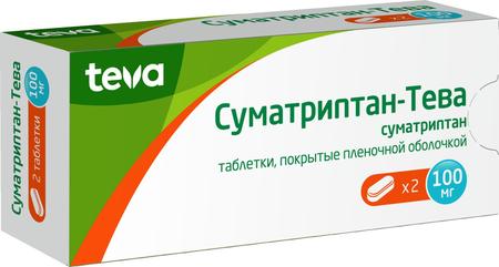 Фото Суматриптан-Тева, таблетки 100 мг, 2 шт.