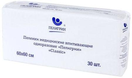 Фото Пелигрин Classic, пеленки одноразовые нестерильные, 60 см x 60 см, 30 шт.