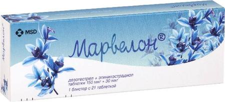 Фото Марвелон, таблетки 150 мкг+30 мкг, 21 шт.
