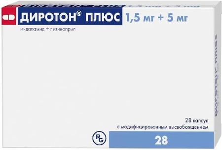 Фото Диротон Плюс, капсулы с модиф. высв. 1.5 мг+5 мг, 28 шт.