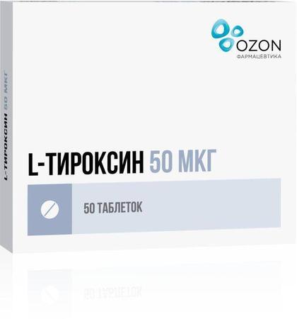 Фото L-тироксин, таблетки 50 мкг, 50 шт.