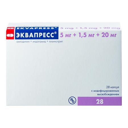 Фото Эквапресс, капсулы с модиф, высв, 5 мг+1,5 мг+20 мг, 28 шт.