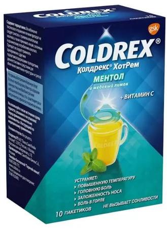 Фото Колдрекс ХотРем, порошок (ментол-медовый лимон), 10 пакетиков