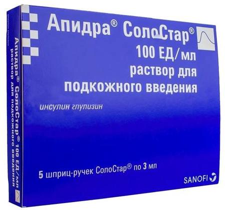 Фото Апидра СолоСтар, раствор 100 МЕ/мл, 3 мл, 5 шт.