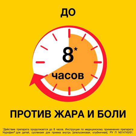 Фото Нурофен для детей, суспензия 100 мг/5 мл (клубника), 200 мл Фото Нурофен для детей, суспензия 100 мг/5 мл (клубника), 200 мл