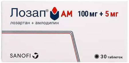 Фото Лозап АМ, таблетки покрыт. плен. об. 5 мг+100 мг, 30 шт.