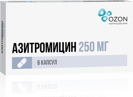 Фото Азитромицин, капсулы 250 мг (Озон), 6 шт.
