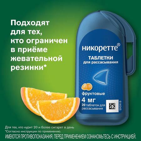 Фото Никоретте, таблетки для рассасывания (фруктовые) 4 мг, 20 шт.