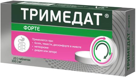 Фото Тримедат форте, таблетки пролонг. покрыт. плен. об. 300 мг, 20 шт.