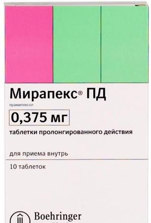 Фото Мирапекс ПД, таблетки пролонг. 0.375 мг, 10 шт.