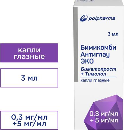 Фото Бимикомби Антиглау Эко, капли глазные, 3 мл