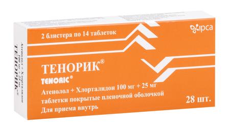Фото Тенорик, таблетки покрыт. плен. об. 100 мг+25 мг, 28 шт. Фото Тенорик, таблетки покрыт. плен. об. 100 мг+25 мг, 28 шт.