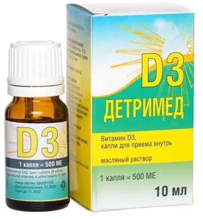Фото Детримед D3, капли (масляный раствор) 500 МЕ/доза, 10 мл