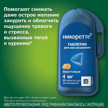 Фото Никоретте, таблетки для рассасывания (фруктовые) 4 мг, 20 шт.